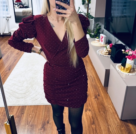 SUKIENKA BURGUND CYRKONIE