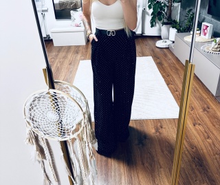 SPODNIE DZWONY CZARNE/CYRKONIE