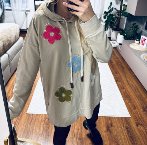 BLUZA DŁUGA BEŻ KWIATY