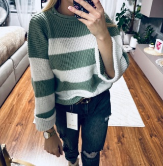 SWETER W PASY OLIWKA