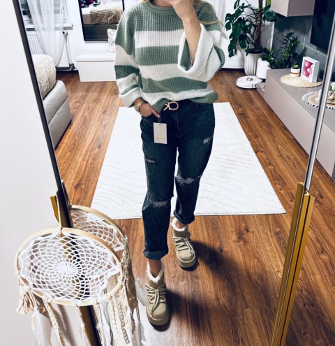 SWETER W PASY OLIWKA